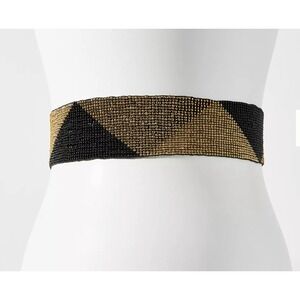 Anthropologie Cocobelle Beaded Elastic Belt Black Bronze Geometric  Boho
